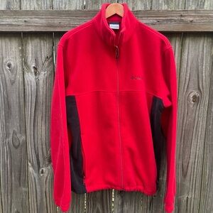 Columbia Men's Red and Black Fleece Jacket size L
